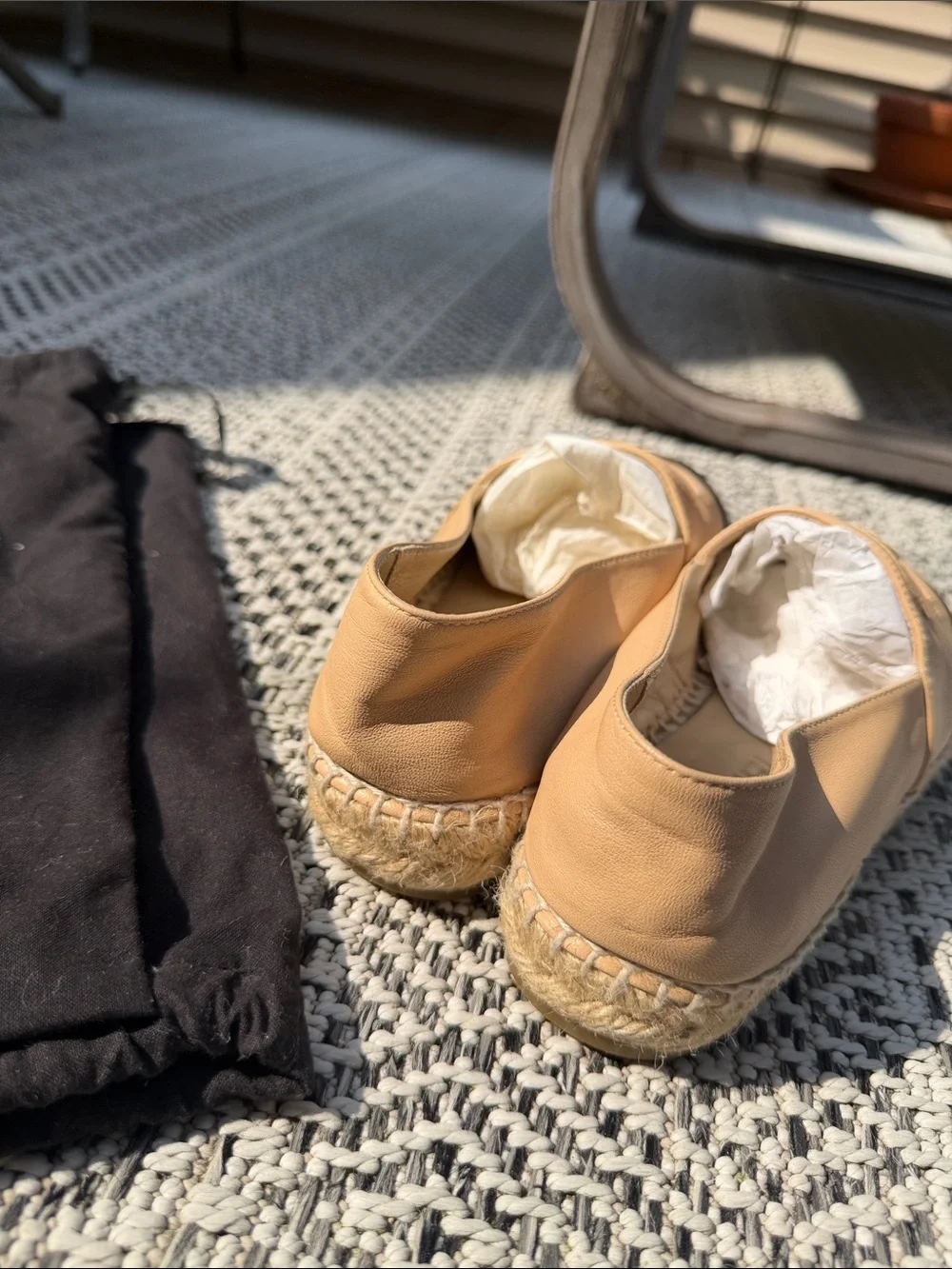 CHANEL Beige Leather Espadrilles with Black Cap Toe